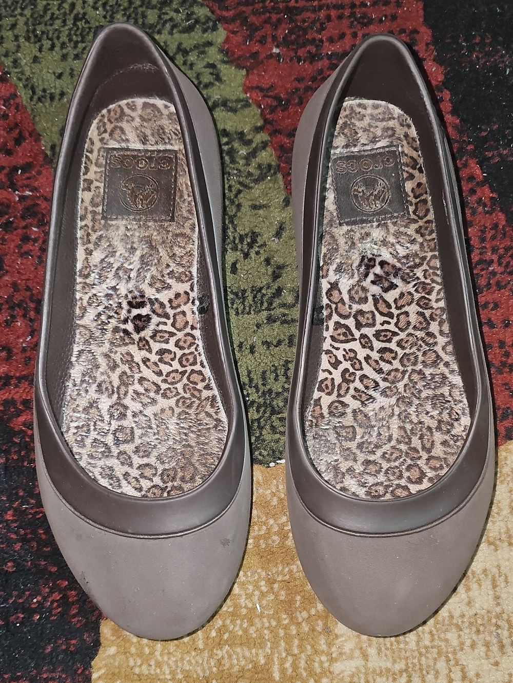 CROCS Brown Ballet Flats with Leopard-Print Insole
